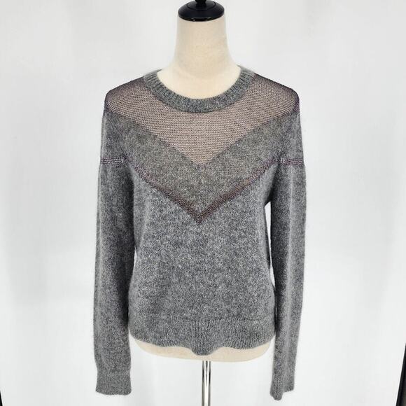 Rag & Bone Blaze Crewneck Metallic Mesh Mohair Sweater Heather Grey Size M - Picture 2 of 7